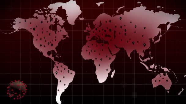 Coronavírus Covid Fundo Animado Loopworld Map Covid Infection Loop Mode — Vídeo de Stock