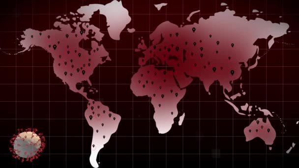 コロナウイルス Covid アニメーション背景 ループモードでのCovid 19感染のシームレスなループワールドマップ — ストック動画