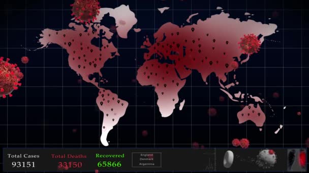 Коронавирус Covid Анимированный Фон Бесшовная Инфекция Loopvirus Дисплеем Счетчика Режим — стоковое видео