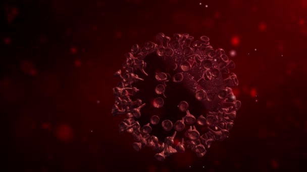 人間の体内で回転する単一コロナウイルス3Dレンダリング ウイルスの回転と移動 コロナウイルスフローティングアニメーション人体内のウイルスコロナ細胞の3Dイラスト — ストック動画