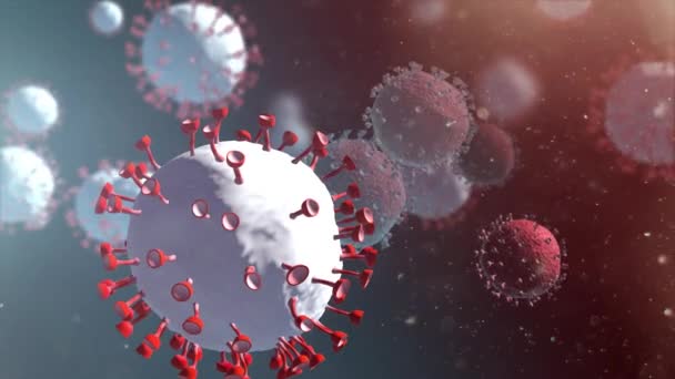Coronavirus Covid Microscope病毒近距离观察 3D使亚洲流感爆发和死因不明的人把流感当作大流行病一样危险的流感病毒株 — 图库视频影像