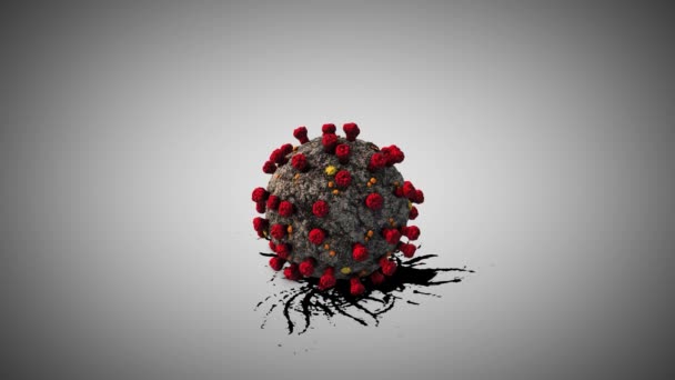 コロナウイルス Covid 感染拡大概念3Dレンダリング怖い黒アブストラクト灰色の背景にコロナウイルスの下に広がるグランジ感染 — ストック動画