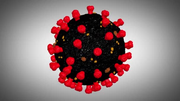 Coronavirus Covid Gri Arkaplanda Kırmızı Taç Modeliyle Siyah Parlayan Sıvı — Stok video