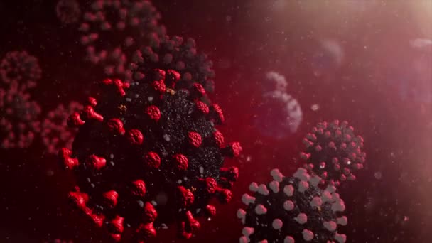 コロナウイルスCovid 19マクロ人間の内部外観赤い雰囲気で浮遊するコロナウイルスや粒子の美しさ3Dレンダリング — ストック動画