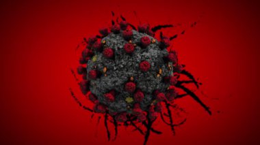 Coronavirus (covid-19) yayılım enfeksiyonu kavramı 3 boyutlu Korkunç Kara Soyut grunge enfeksiyonu kırmızı arka planda Corona virüsünün arkasında yayıldı