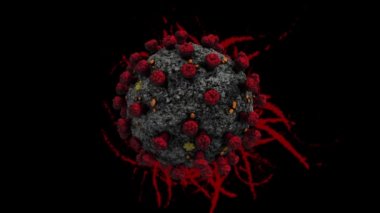 Coronavirus (covid-19) yayılım enfeksiyonu kavramı 3 boyutlu korkunç kırmızı soyut grunge enfeksiyonunun siyah arka planda Corona virüsünün arkasına yayılması