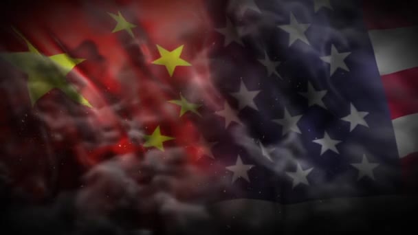 Usa China Handel Oorlog Concept Animatie Vlaggen Rook Achtergrond Concept — Stockvideo