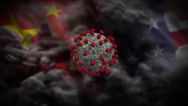 Usa China Tensão Sobre Coronavirus Covid Bandeiras Surto Fumaça Fundo — Vídeo de Stock
