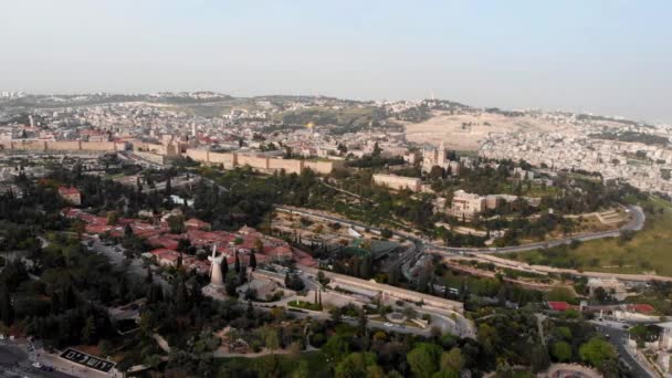 Cidade Velha Muros Jerusalem Aerial Viewbeautiful Aerial Shot Centro Jerusalém — Vídeo de Stock