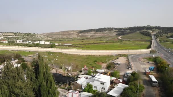 Vista Aérea Valla Seguridadimágenes Aéreas Del Muro Palestino Israelí Cerca — Vídeo de stock