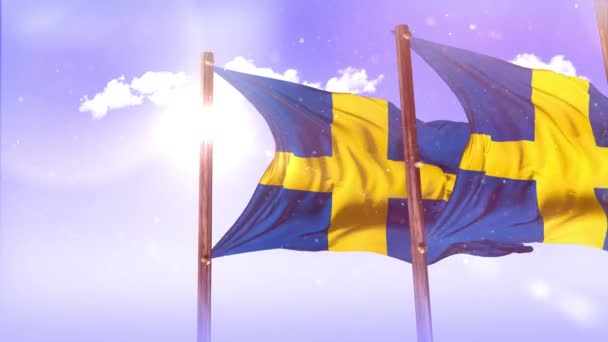 Sweden Flags Flare Sky Clouds Background Dolly Shot — Stock Video