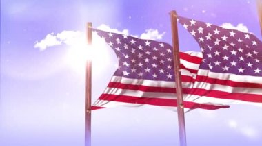 Amerika Birleşik Devletleri Bayrakları Güneş 'in parladığı gökyüzü ve arka planda bulutlar, Dolly vurdu