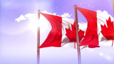 Kanada Bayrakları 'nda gökyüzü ve arka planda bulutlar, Dolly vurdu.