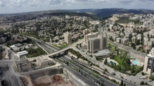 Jerusalem empty on  coronavirus Lockdown Begin Boulevard and hotels road-Aerial — ストック動画