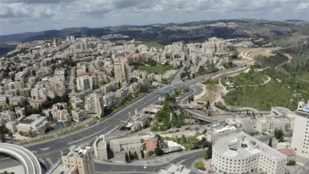 Jerusalem on  coronavirus Lockdown, Chords bridge and main Entrance-Aerial — Stock Video