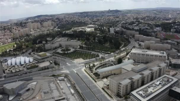 Coronavirus Lockdown Jerusalem empty streets, Government buildings-aerial — Stock Video