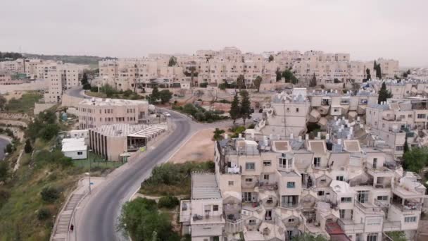 Vliegen Orthodoxe Joodse Buurt Jerusalemluchtfoto Ramot Orthodoxe Joodse Buurt Jeruzalem — Stockvideo