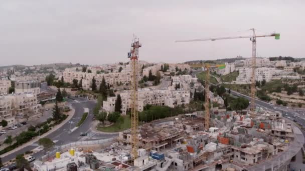 Jeruzalémské Staveniště Jeřáby Letecký Pohled Létání Nad Jeřáby Staveništěm Jeruzalémě — Stock video