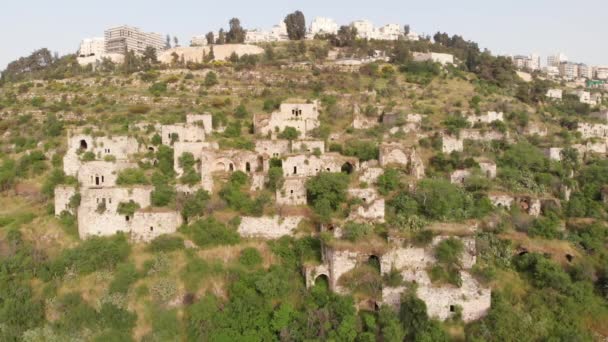 Überflug Des Verlassenen Palästinensischen Lifta Dorfluftaufnahme Des Verlassenen Palästinensischen Dorfes — Stockvideo