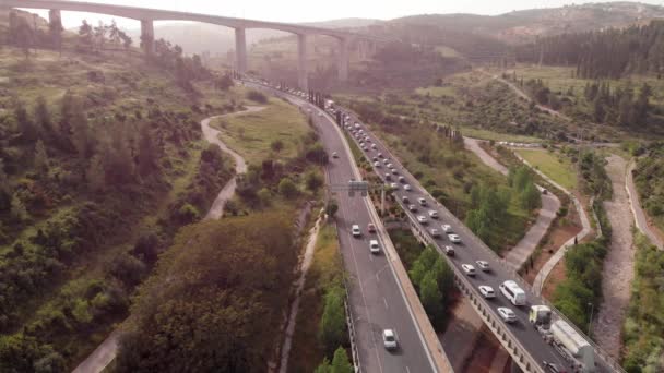 Tráfego Carros Vista Aérea Pontebelo Tiro Tráfego Ponte Perto Área — Vídeo de Stock