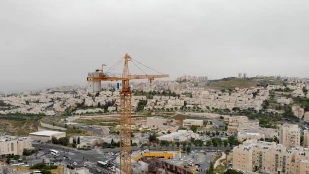 Jerusalém Canteiro Obras Guindastes Vista Aérea Voando Sobre Guindastes Canteiro — Vídeo de Stock