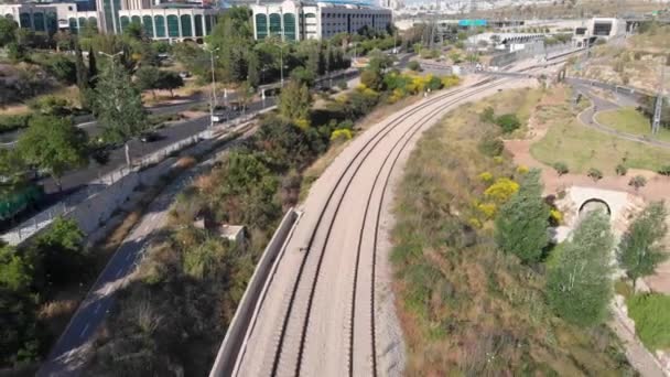 Drohnenaufnahmen Von Bahngleisen Jerusalem Israel — Stockvideo