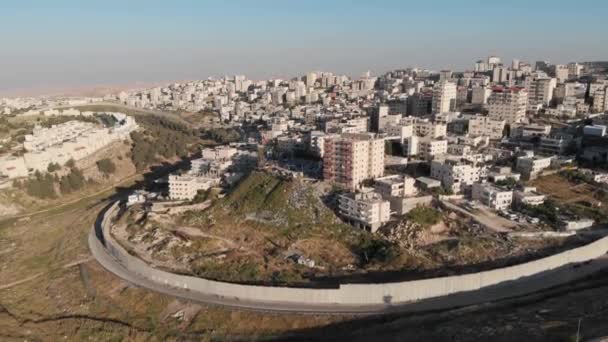 Israël Muur Hek Jeruzalem Luchtzichtdrone Vlucht Uitzicht Oost Jeruzalem Veiligheidsmuur — Stockvideo