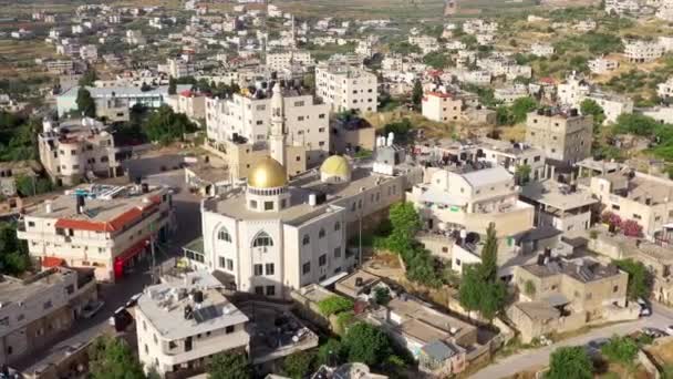 Letecký Pohled Mešitu Golden Dome Zelenou Vlajkou Hamásu Palestinském Biddu — Stock video