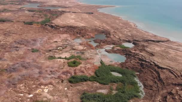 Veduta Aerea Del Mar Morto Paesaggio Doline Israele Volo Sul — Video Stock