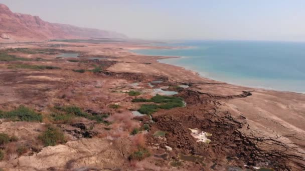 Αεροφωτογραφία Της Νεκράς Θάλασσας Τοπίο Και Sinkholes Στο Ισραήλ Πτήση — Αρχείο Βίντεο