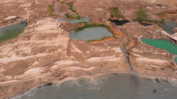 Vista Aérea Del Paisaje Marino Muerto Los Sumideros Israel Vuelo — Vídeos de Stock