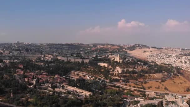 Den Gamla Staden Jerusalem Väggar Flygfoto Vacker Antenn Skott Center — Stockvideo