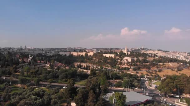 Den Gamla Staden Jerusalem Väggar Flygfoto Vacker Antenn Skott Center — Stockvideo