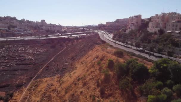 Light Rail Jerusalém Vista Aérea Drone Sobre Trilhos Leves Pisgat — Vídeo de Stock