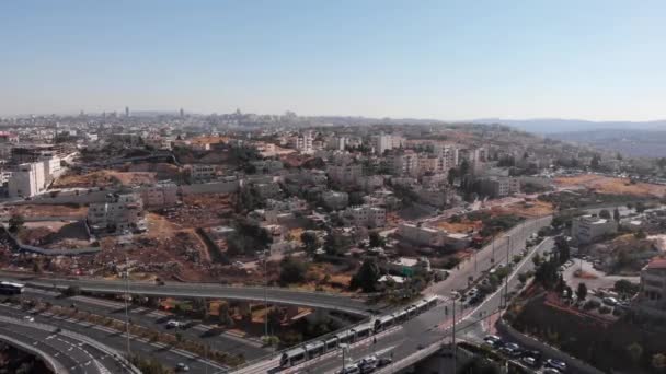 Jerusalén Ciudad Paisaje Tráfico Vista Aérea Volando Sobre Jerusalén Ciudad — Vídeo de stock