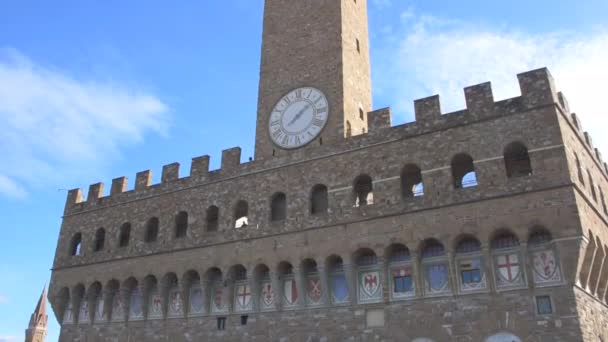 Uitzicht Oude Gevel Van Het Gebouw Met Klokkentoren Florence Toscane — Stockvideo