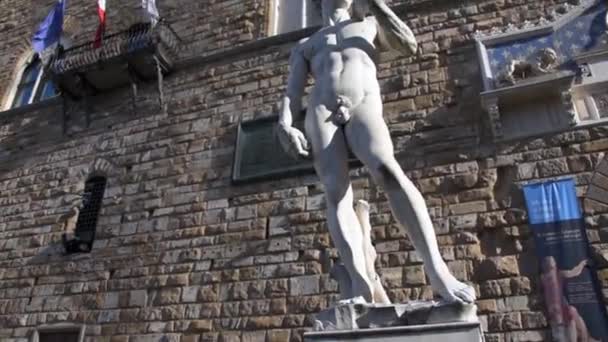 Estatuas Frente Antigua Fachada Del Edificio Florencia Toscana — Vídeo de stock