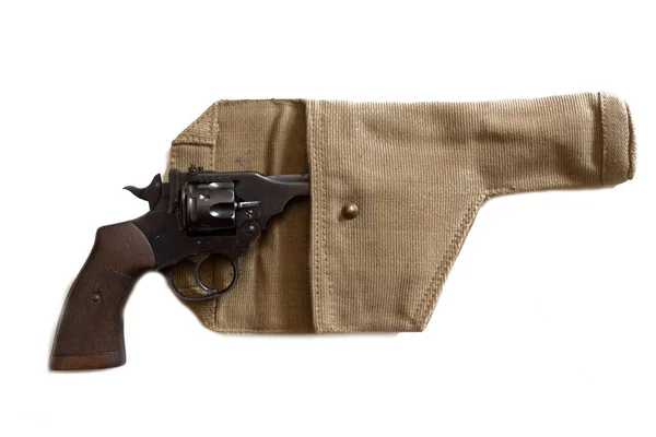 Trommelpistole Mit Holster Auf Weißem Hintergrund — Stockfoto