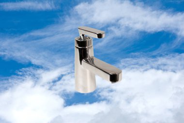 Gökyüzü arkaplanlı musluk. 3d oluşturma 