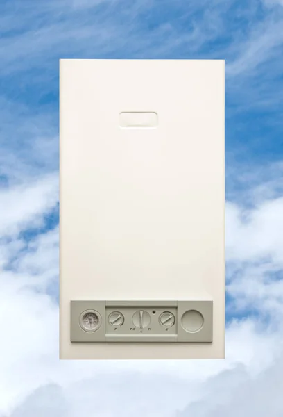 The gas water heater is a water heating system on a colored background