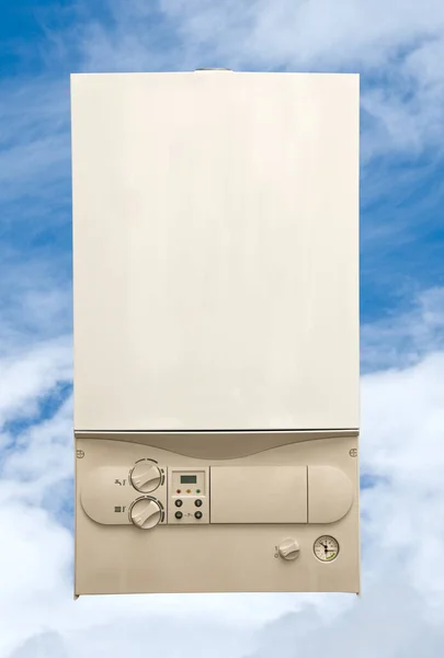 The gas water heater is a water heating system on a colored background