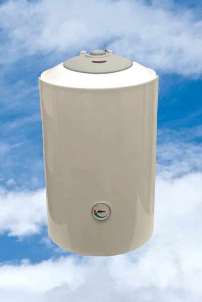 The gas water heater is a water heating system on a colored background