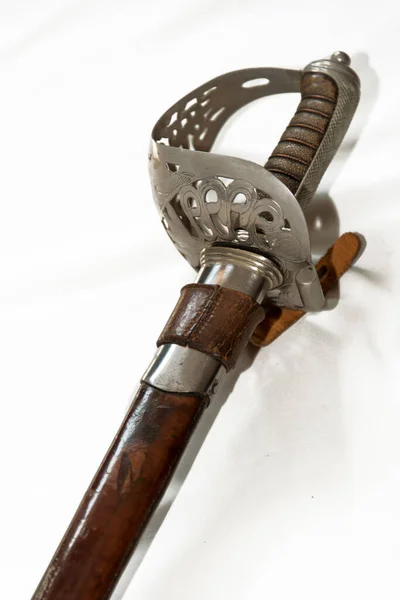 Antigua Espada Medieval Sobre Fondo Madera —  Fotos de Stock