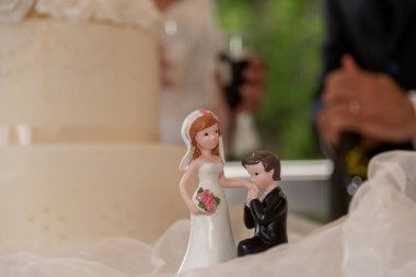 Gelin ve damat gelinlik giymiş. 