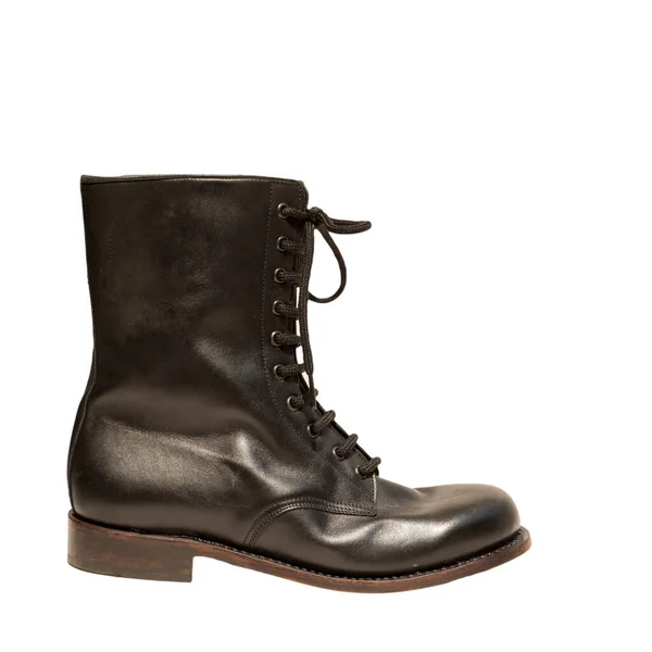 Botte Militaire Cuir Marron Sur Fond Blanc — Photo