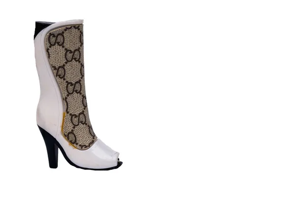 Stivale Donna Grgio Bianco Con Tacco Nero — ストック写真