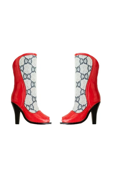 Stivale da donna rosso e bianco con tacco nero