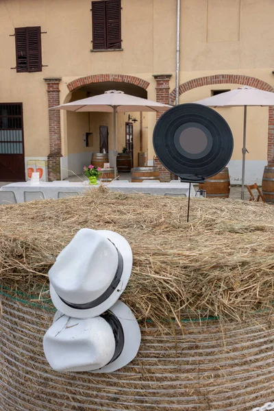 Festival Champêtre Avec Décorations Sur Chapeaux Balles Foin — Photo