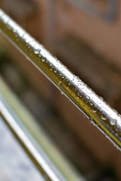 Drops Crystal Raining Water Dripping Metallic Bar Rainy Day Abstract — Stock Photo, Image