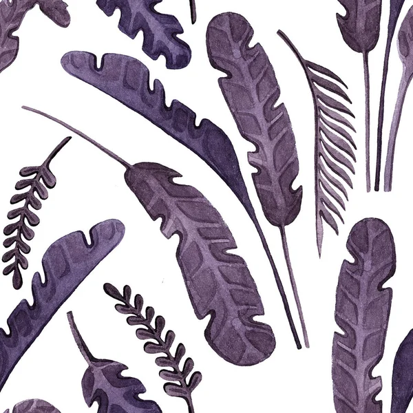 Бесшовный Акварельный Узор Фиолетовыми Пальмовыми Листьями Современный Фон Джунглей Обоев — стоковое фото